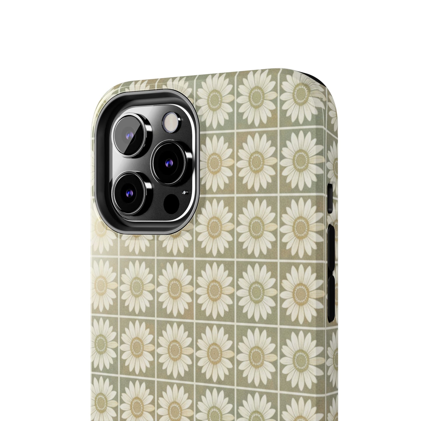 Daisy Tile Tough Phone Case — Retro Floral Protective Phone Cover