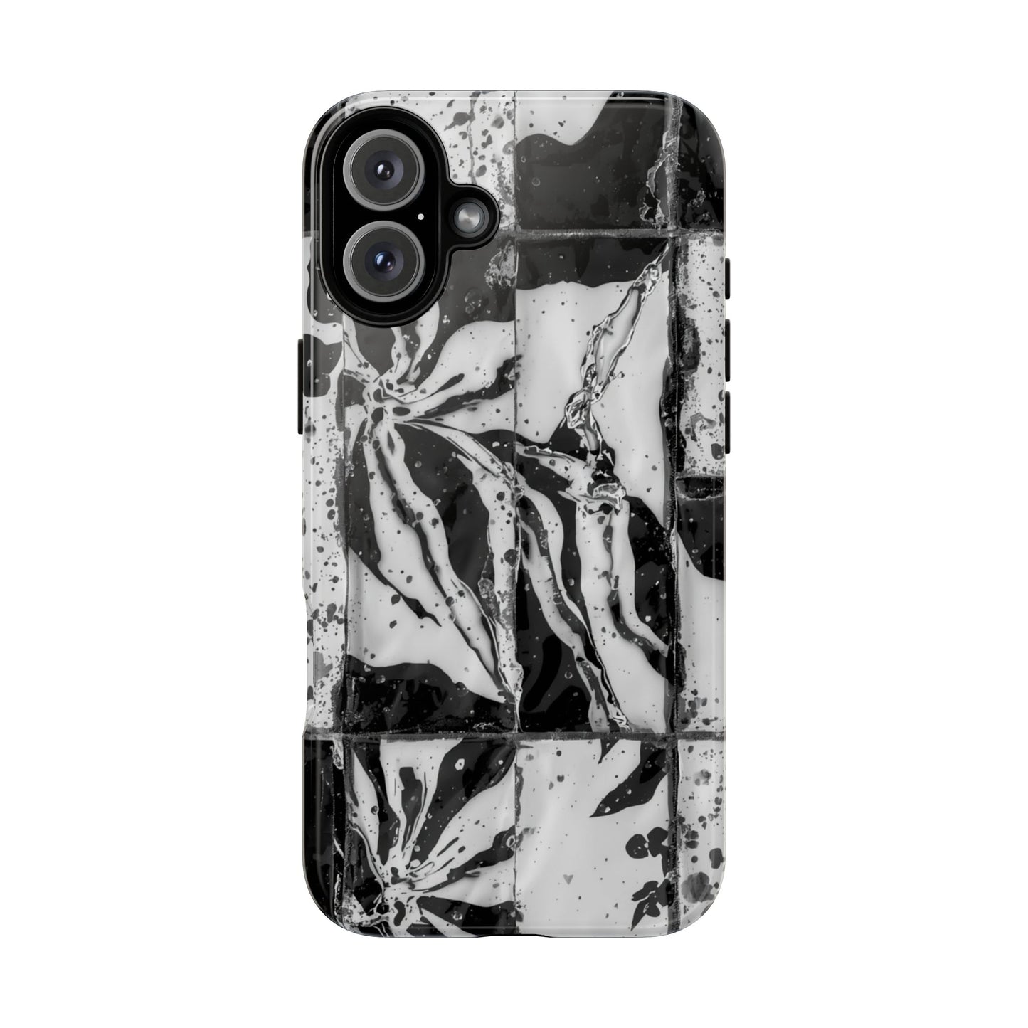 Monochrome Tile Floral Tough Phone Case