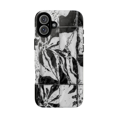 Monochrome Tile Floral Tough Phone Case
