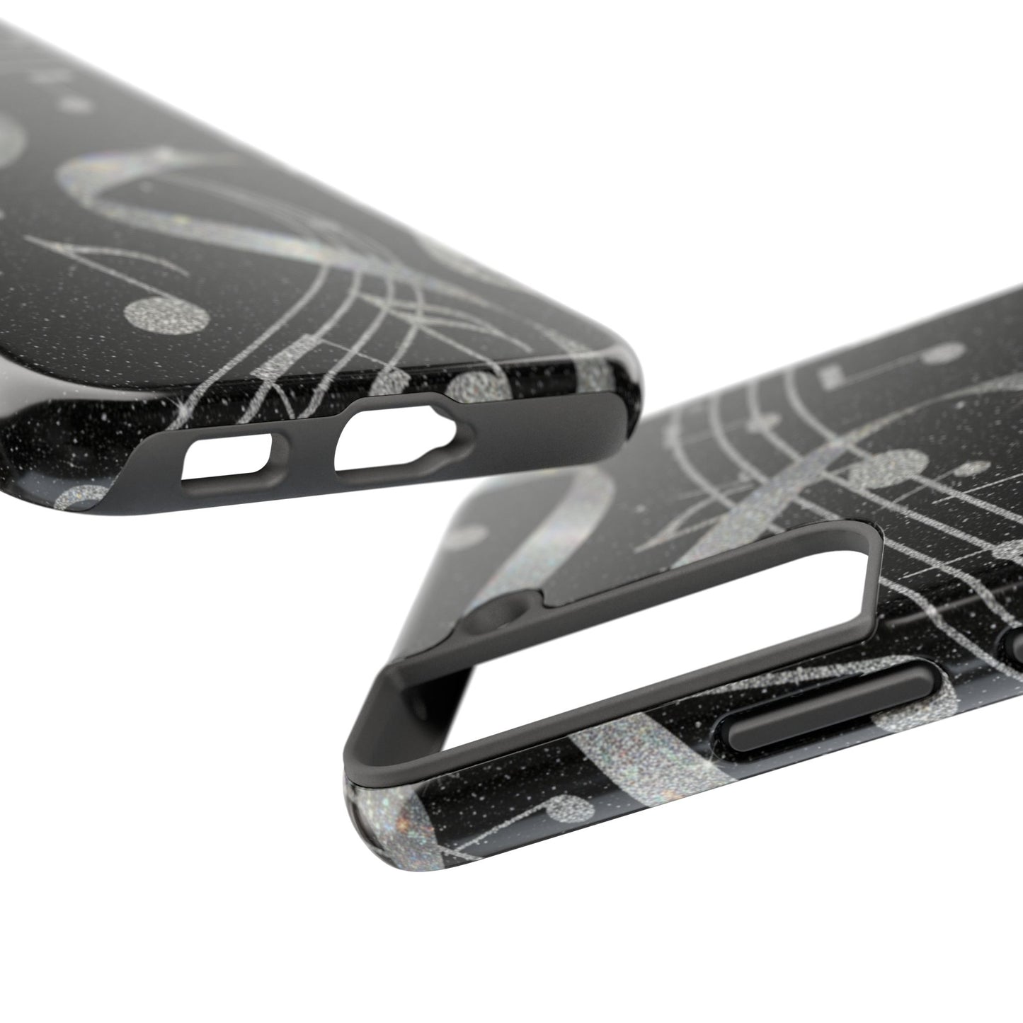 Musical Notes Tough Phone Case – Glitter Black Musician Phone Cover