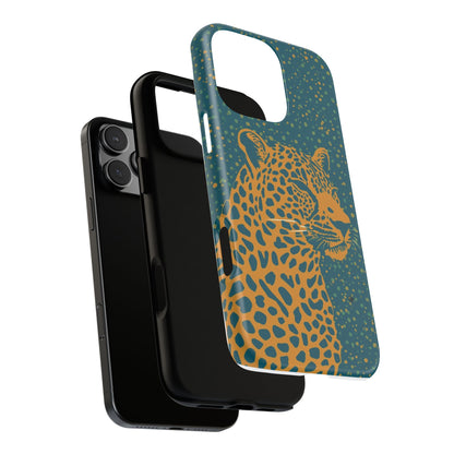 Leopard Spotlight Phone Case — Teal Gold Animal Print Protective Cover