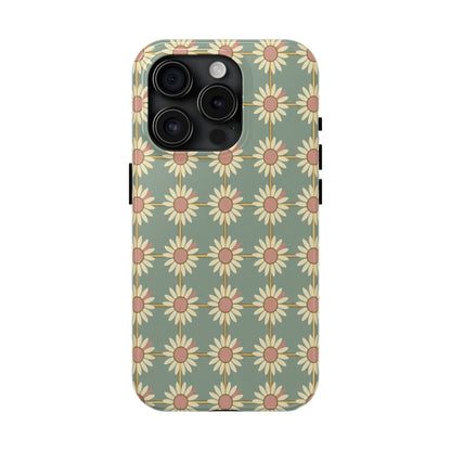 Daisy Pattern Tough Phone Case — Retro Floral Protective Cover