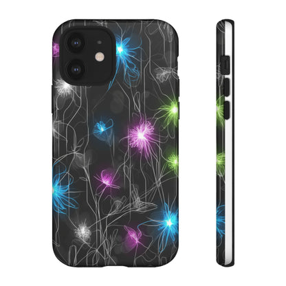 Neon Floral Tough Phone Case — Glow Flower Protective iPhone Cover