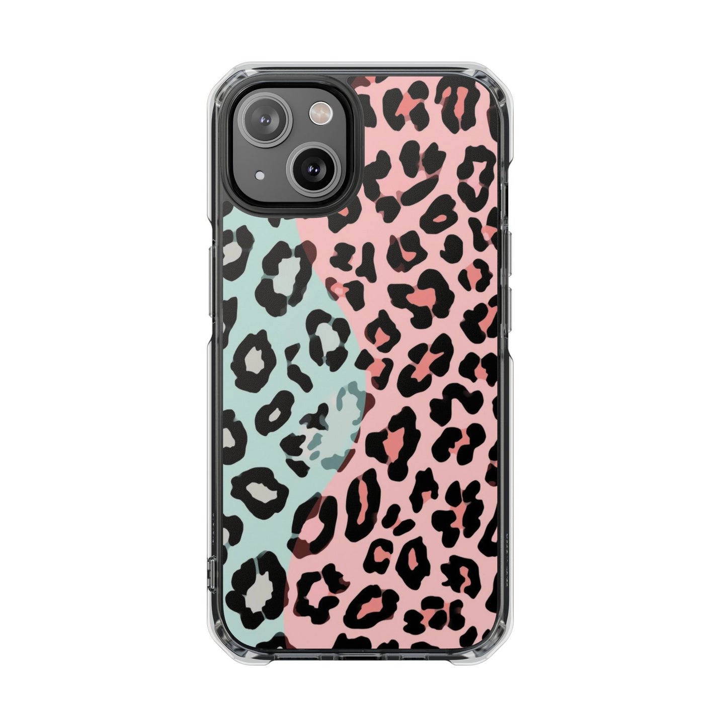 Clear Magnetic Phone Case — Pink & Mint Leopard Print