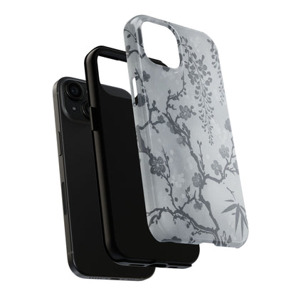 Tough Phone Case — Gray Cherry Blossom Ink Floral Design