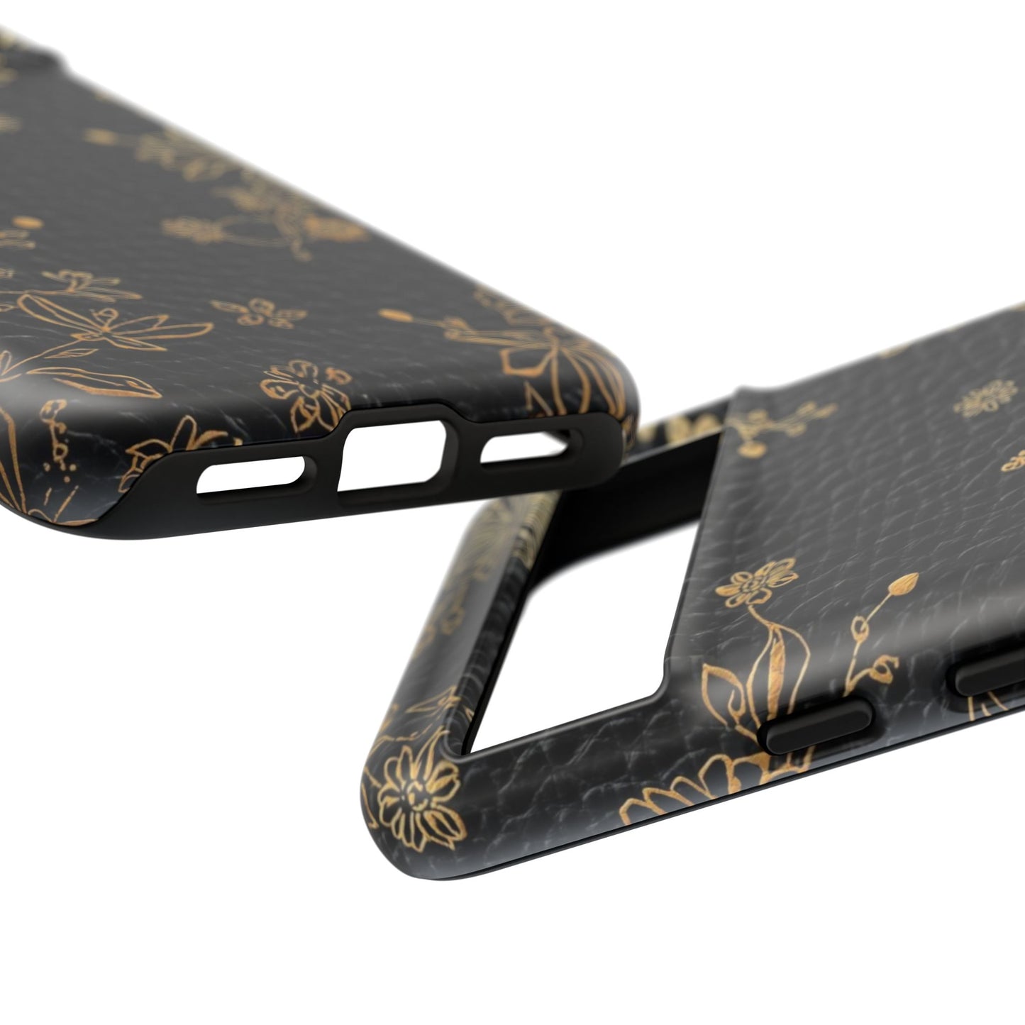 Floral Gold Foil Leather Texture Tough Phone Case