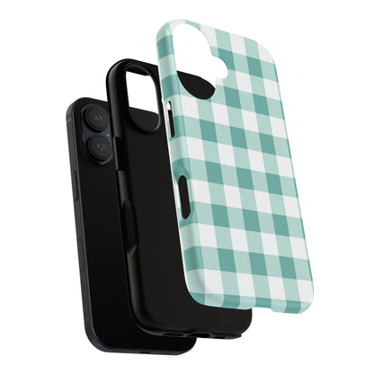Mint Green Buffalo Check Tough Phone Case — Durable Plaid Protective Cover