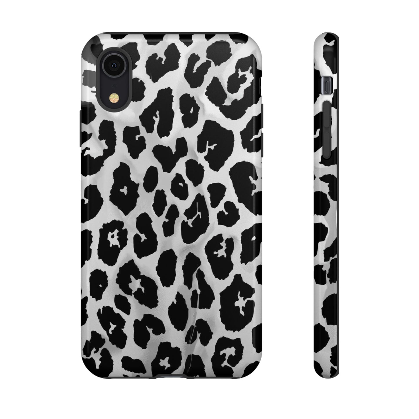 Leopard Print Tough Phone Case – Black & White Animal Pattern Protective Cover