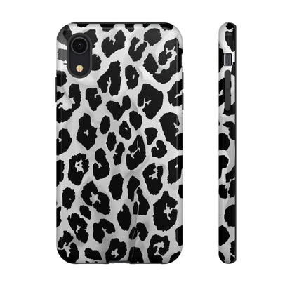 Leopard Print Tough Phone Case – Black & White Animal Pattern Protective Cover