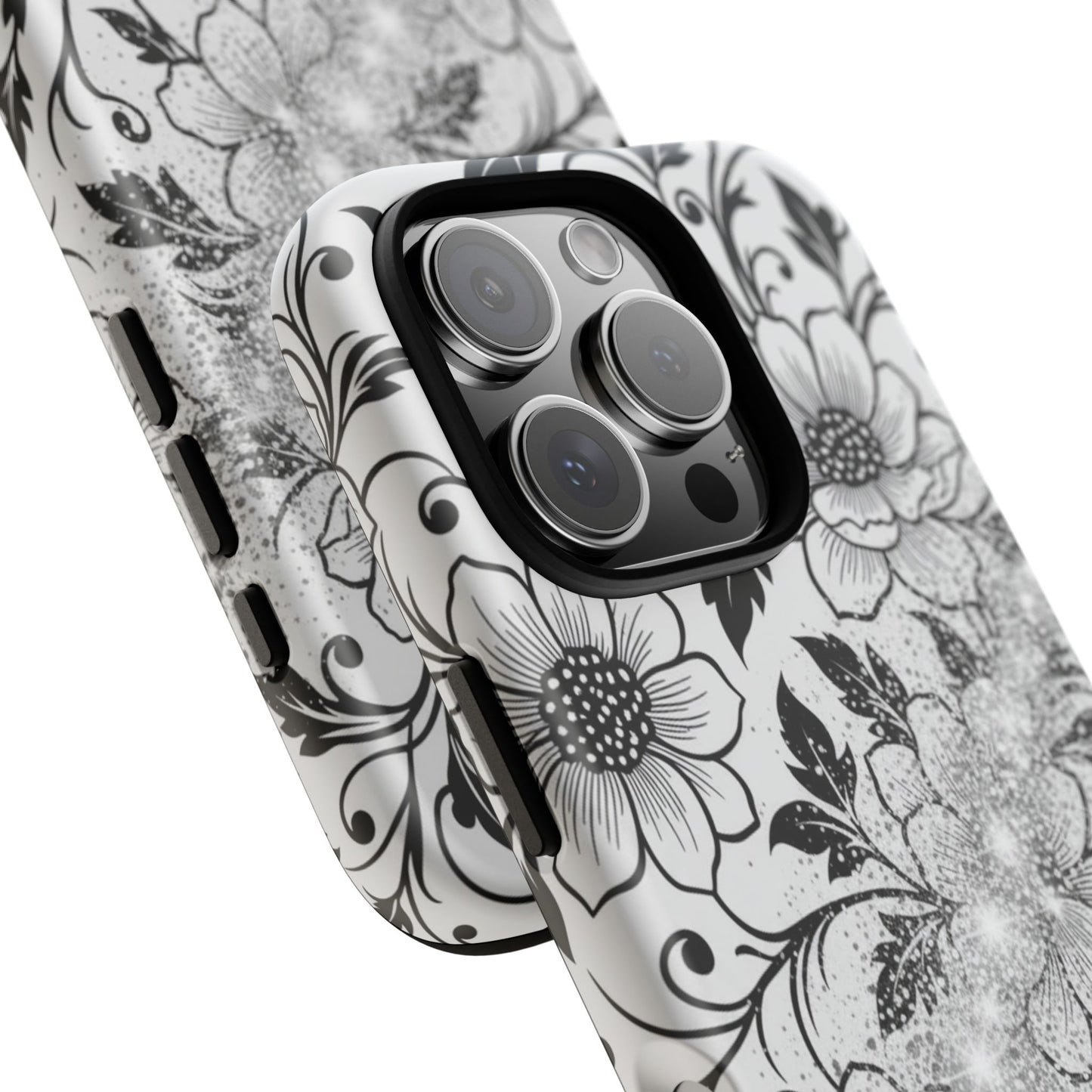 Floral Lace Phone Case — Black & White Vintage Flower Protective Case