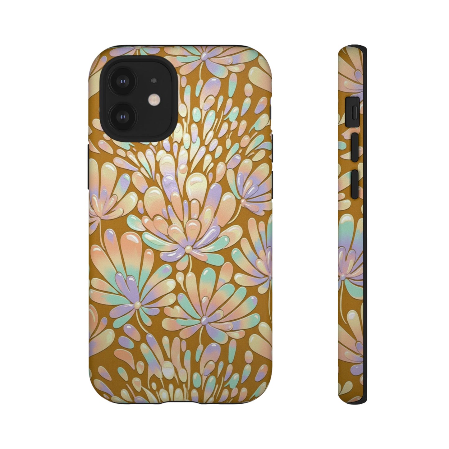 Floral Burst Tough Phone Case – Gold Pastel Botanical Protection