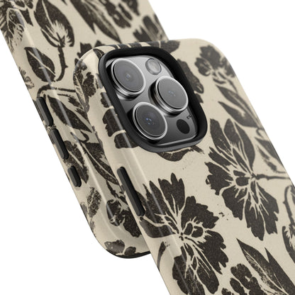 Floral Noir Tough Phone Case — Black Vintage Flower Protective Cover