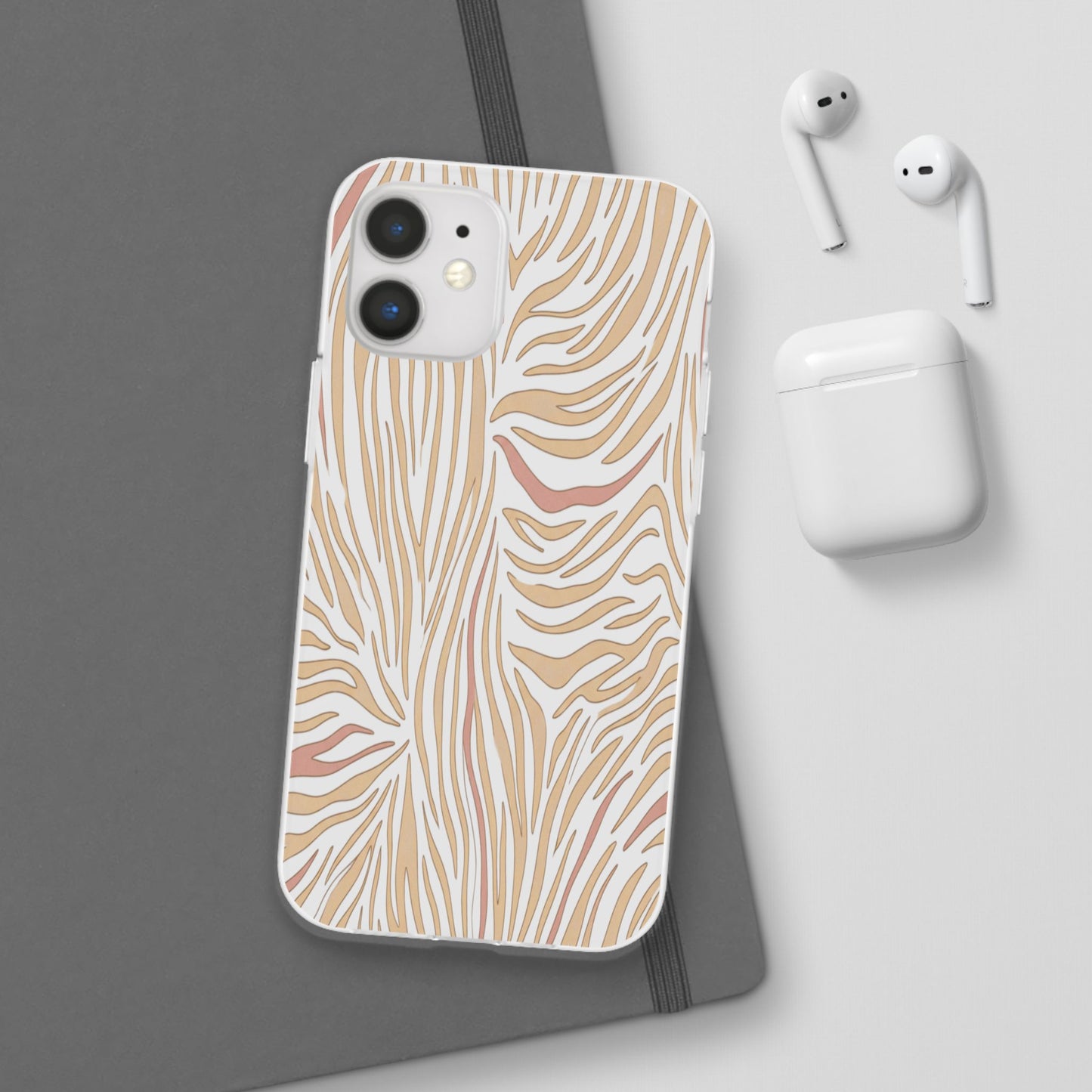 Neutral Zebra Print Flexi Case — Beige & Rose Gold Animal Pattern Phone Cover