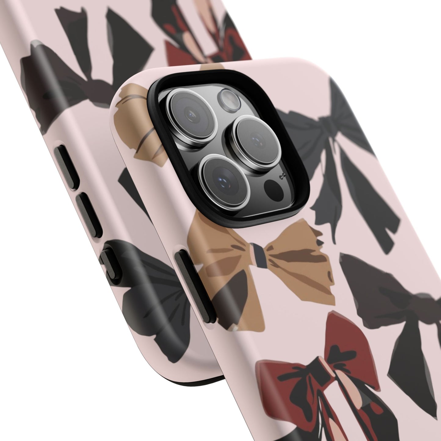 Bow Pattern Phone Case - Pink, Brown & Black Bows Protective Cover