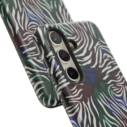 Zebra Camo Tough Phone Case – Green & Blue Animal Print Protective Cover