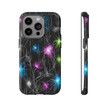 Neon Floral Tough Phone Case — Glow Flower Protective iPhone Cover