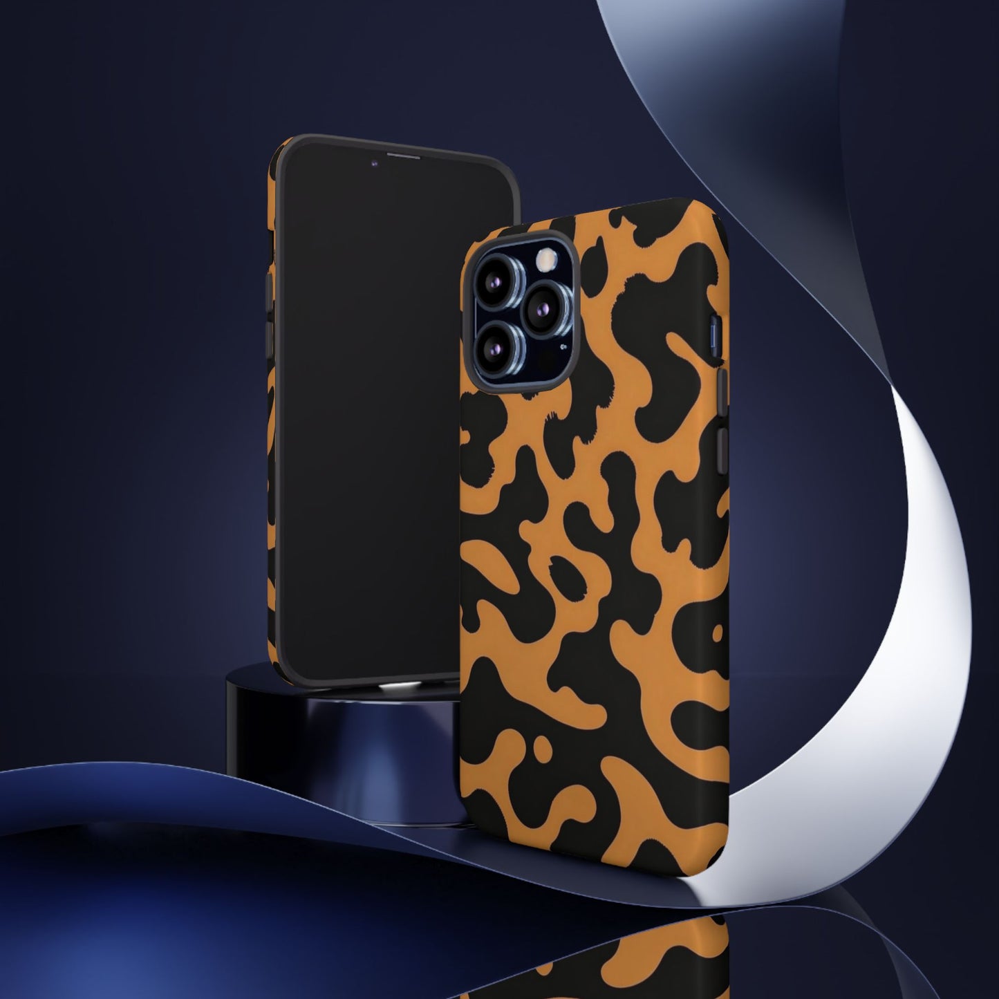 Leopard Print Phone Case — Orange & Black Tough Pattern Protective Cover