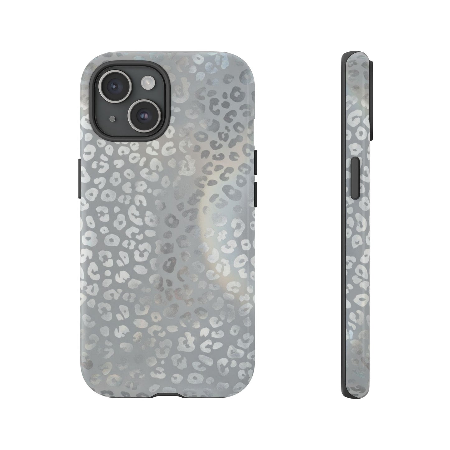 Grey Leopard Print Tough Phone Case — Durable Protective iPhone Cover