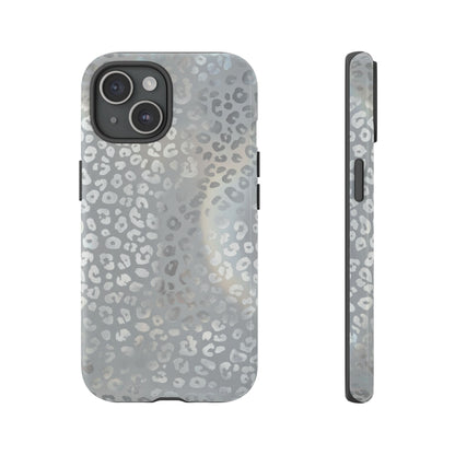 Grey Leopard Print Tough Phone Case — Durable Protective iPhone Cover