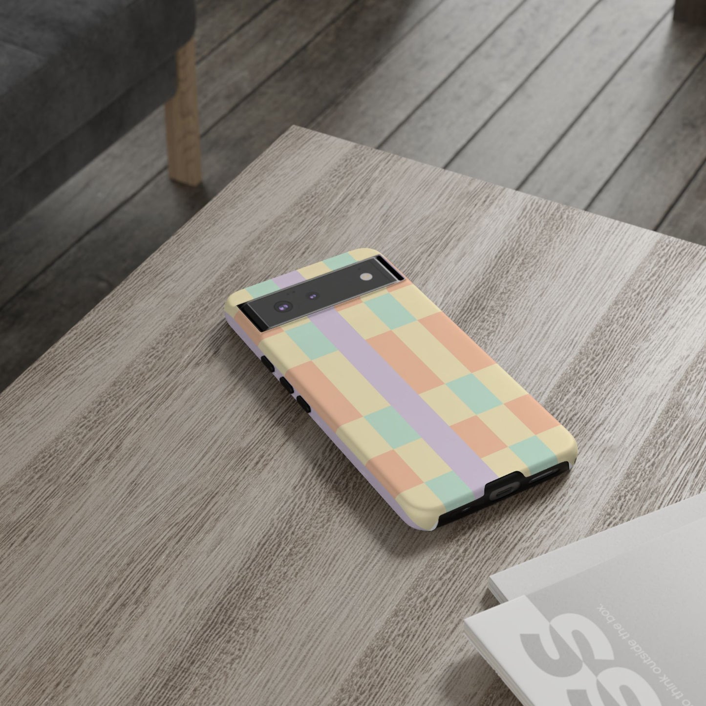 Pastel Checkered Phone Case — Retro Stripe Tough Case