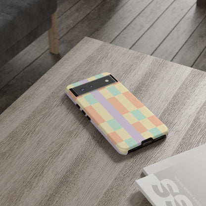 Pastel Checkered Phone Case — Retro Stripe Tough Case