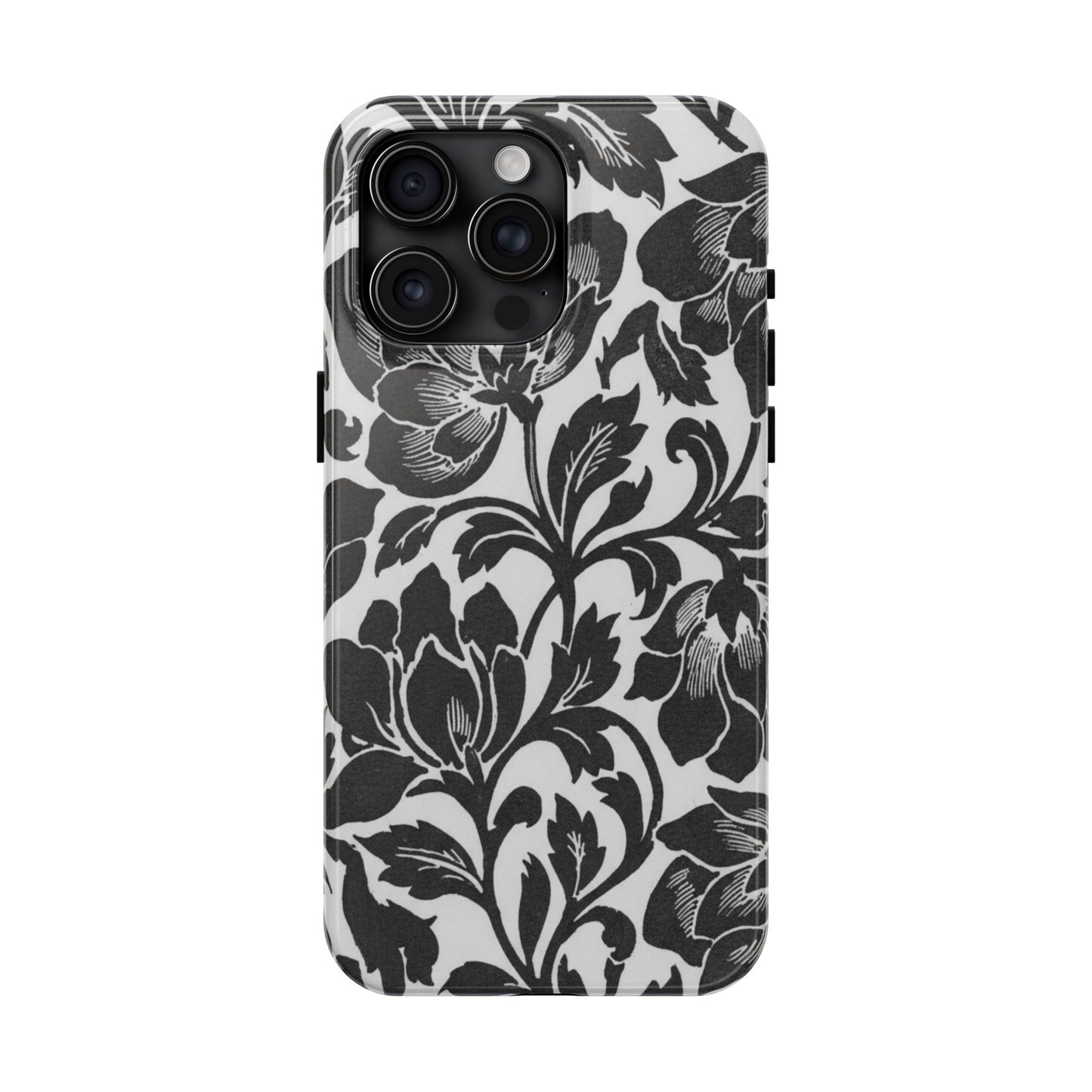 Tough Phone Case — Black & White Vintage Floral Protective Cover