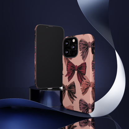 Bow Pattern Tough Phone Case — Pink Watercolor Bows Protective iPhone Cover