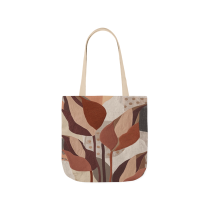 Verdant Mosaic Canvas Tote — Earthy Leaf Collage Bag