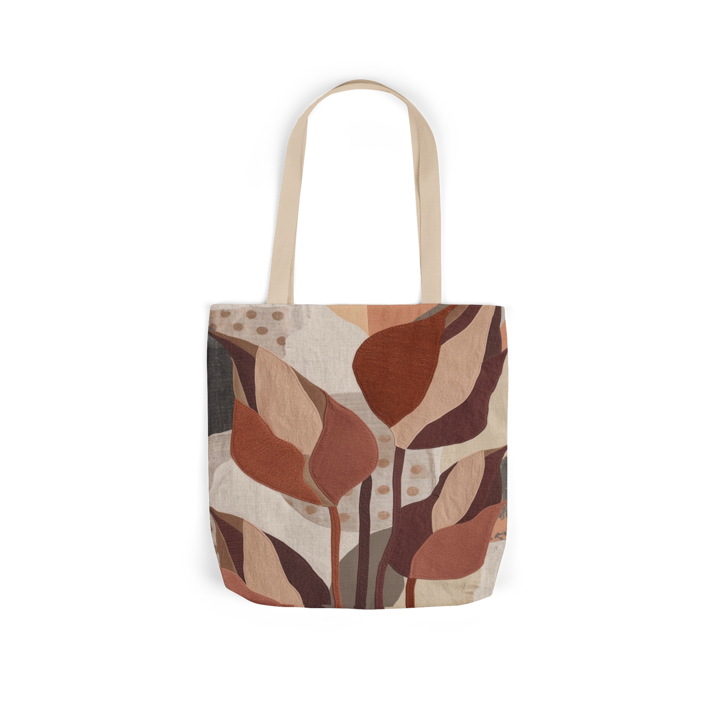 Verdant Mosaic Canvas Tote — Earthy Leaf Collage Bag