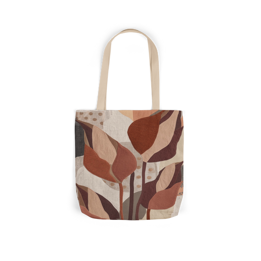 Verdant Mosaic Canvas Tote — Earthy Leaf Collage Bag