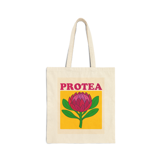 Protea Cotton Canvas Tote Bag, Eco-Friendly Shopping Bag, Gift for Her, Reusable Grocery Bag, Boho Style Book Tote