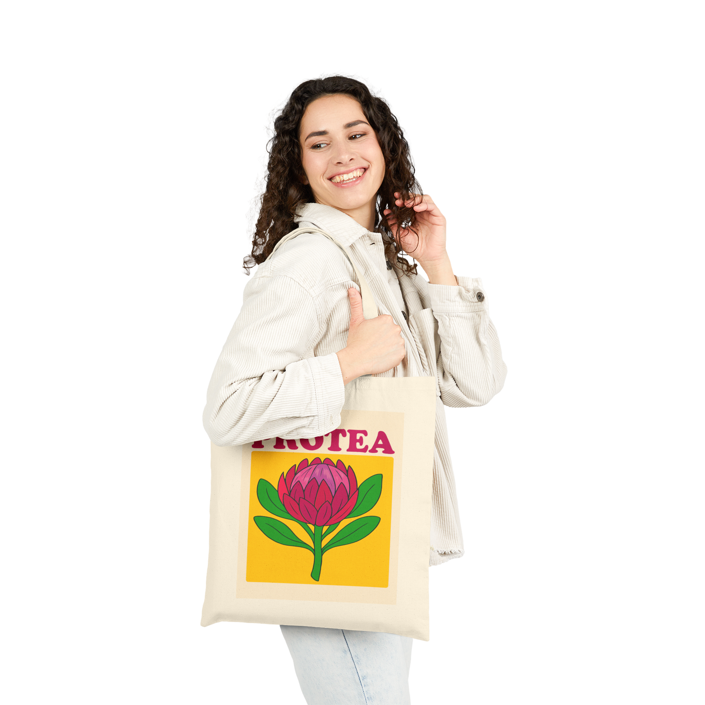 Protea Cotton Canvas Tote Bag, Eco-Friendly Shopping Bag, Gift for Her, Reusable Grocery Bag, Boho Style Book Tote