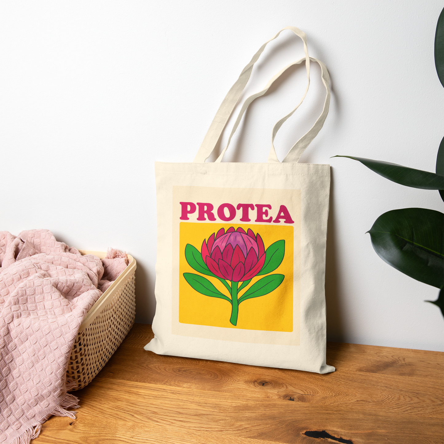 Protea Cotton Canvas Tote Bag, Eco-Friendly Shopping Bag, Gift for Her, Reusable Grocery Bag, Boho Style Book Tote