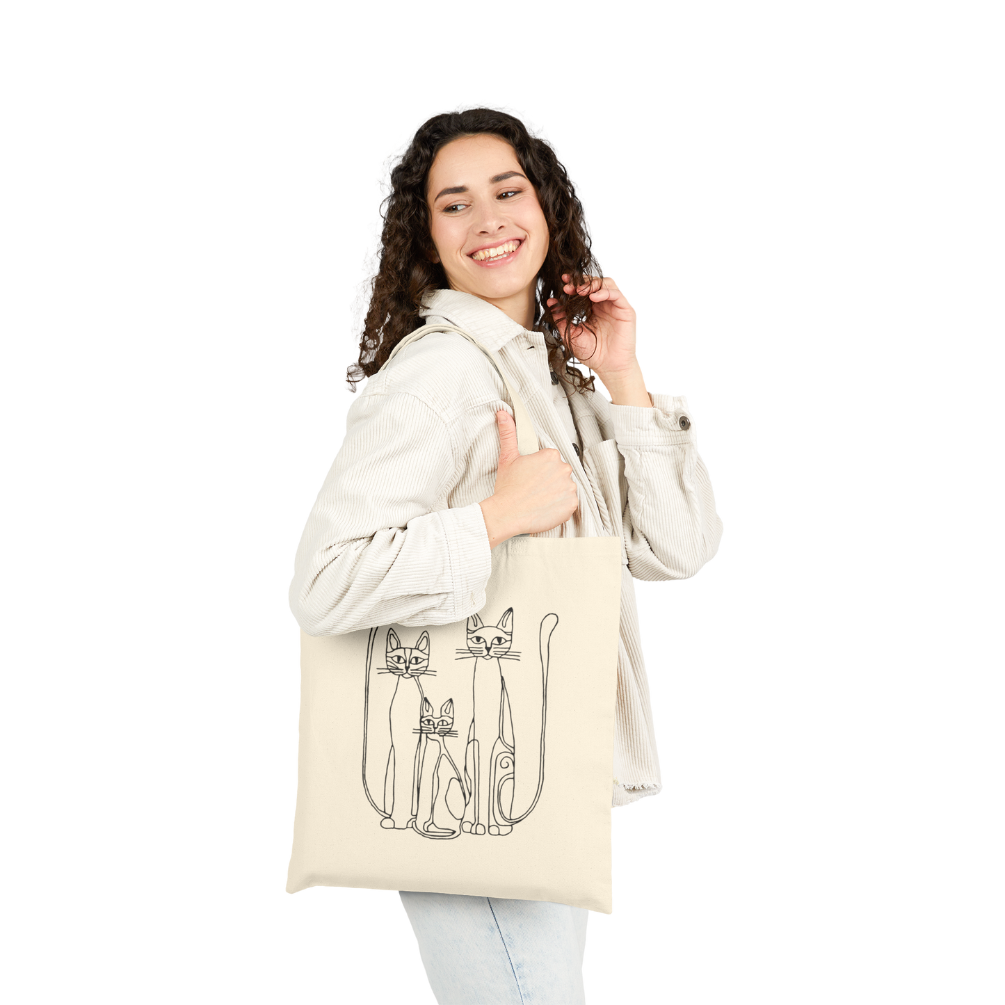 Boho Folk Cat Canvas Tote Bag for Eco-Friendly Shopping, Great for Everyday, Gifts, and Books