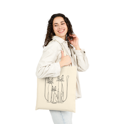 Boho Folk Cat Canvas Tote Bag for Eco-Friendly Shopping, Great for Everyday, Gifts, and Books