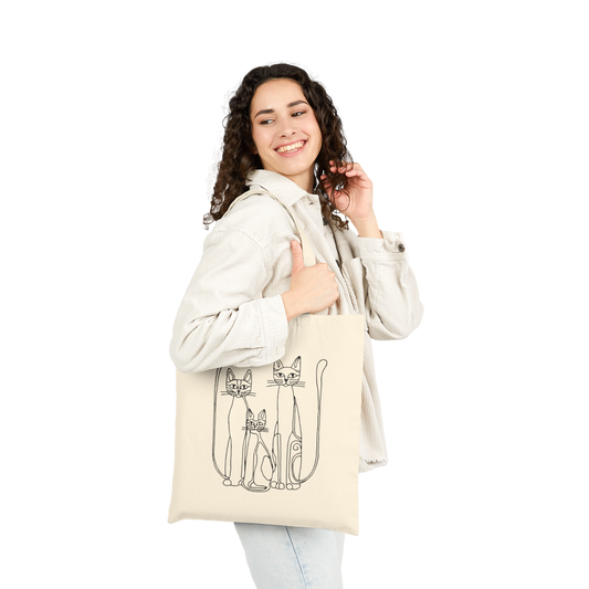 Boho Folk Cat Canvas Tote Bag for Eco-Friendly Shopping, Great for Everyday, Gifts, and Books
