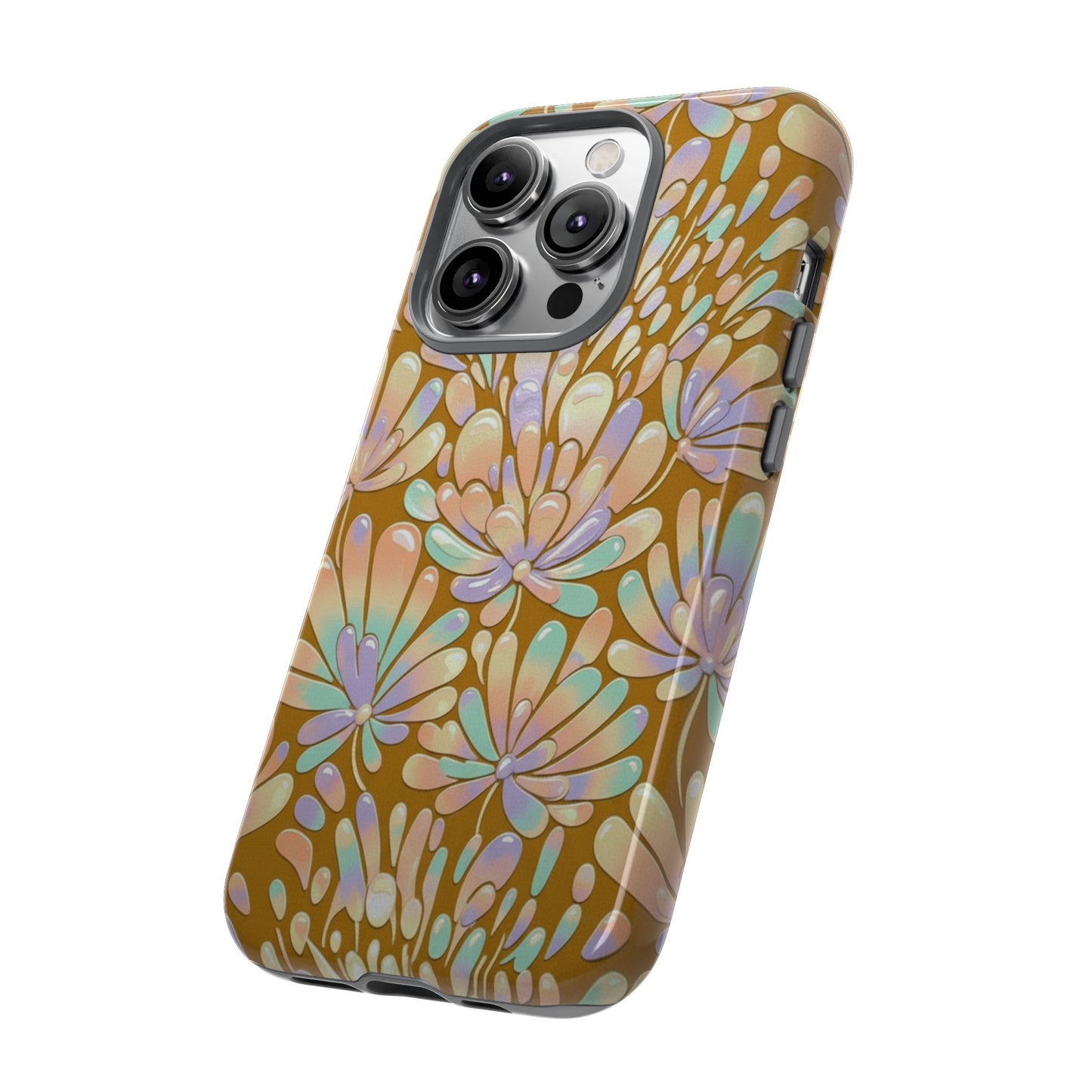 Floral Burst Tough Phone Case – Gold Pastel Botanical Protection