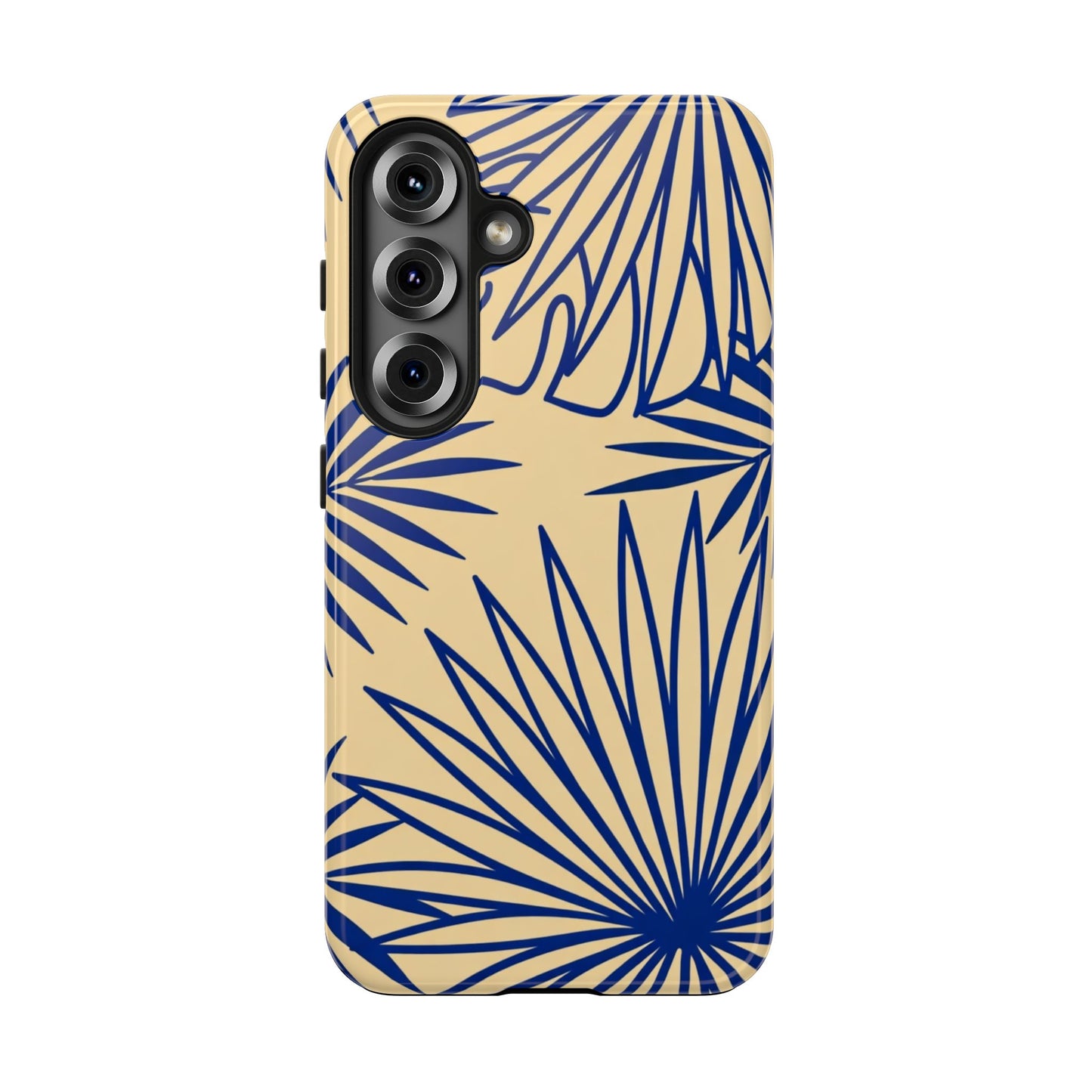 Tropical Palm Pattern Tough Phone Case — Navy Blue Fan Leaves on Sand