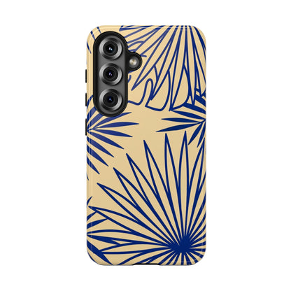 Tropical Palm Pattern Tough Phone Case — Navy Blue Fan Leaves on Sand