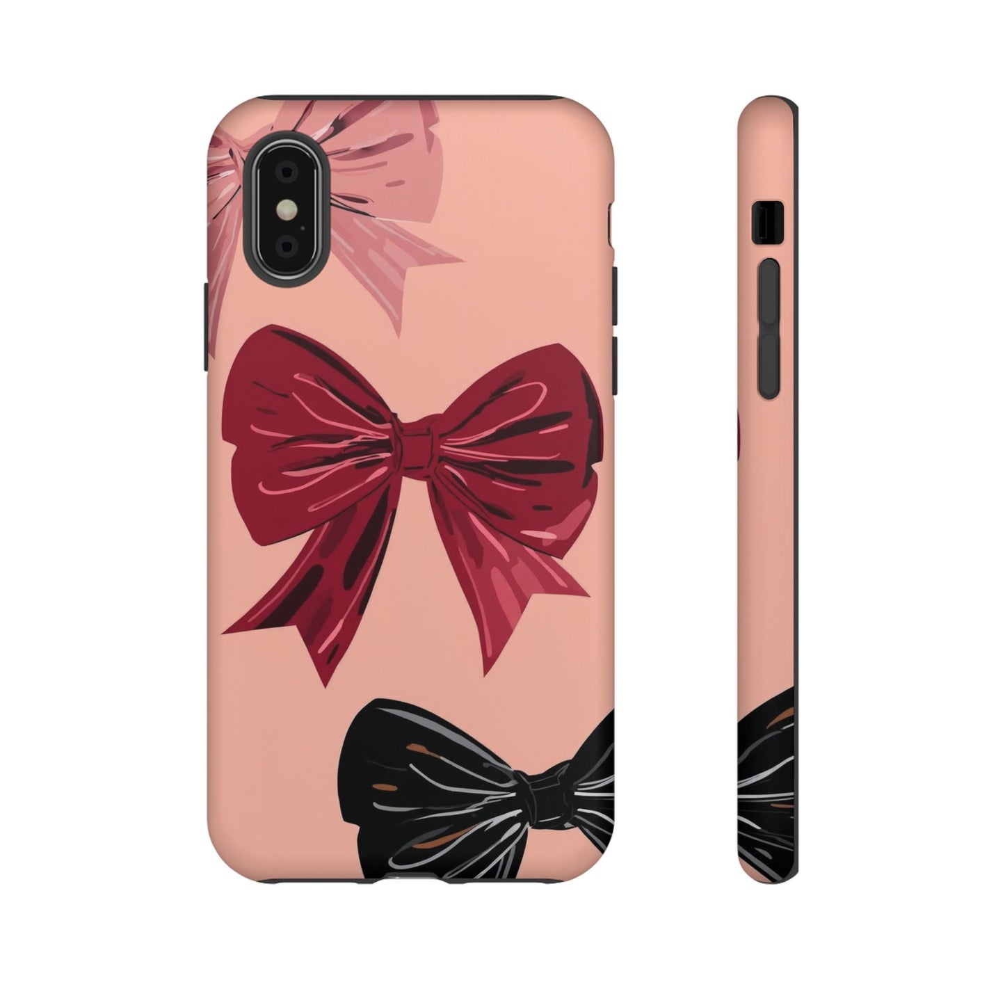 Bow Pattern Tough Phone Case — Pink, Red & Black Decorative Bows