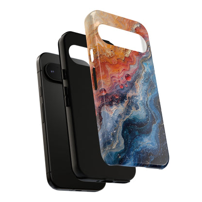 Marbled Galaxy Tough Phone Case — Abstract Blue & Coral Protective Cover