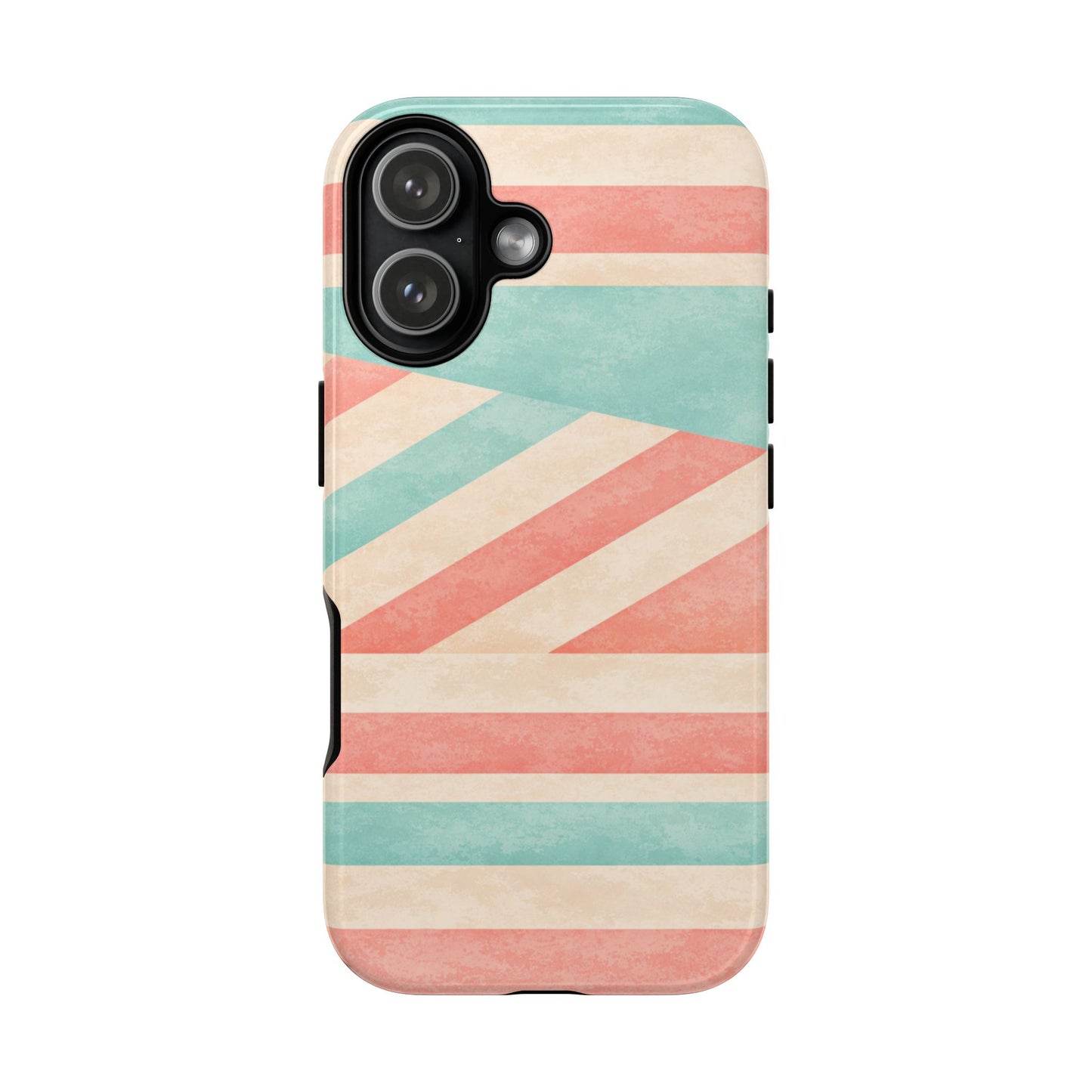 Pastel Stripes Tough Phone Case – Retro Coral & Teal Protective Cover