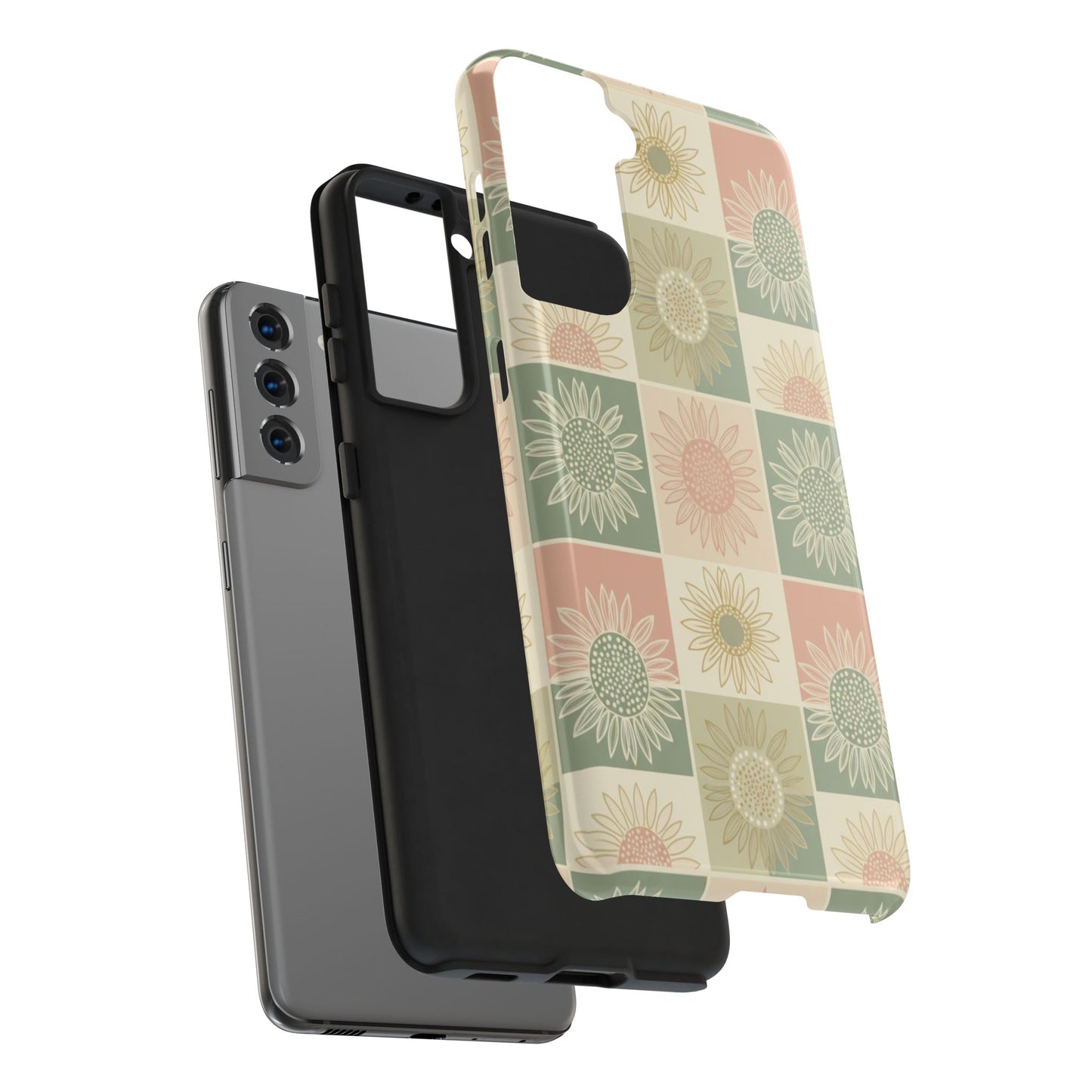 Copy of Copy of Sunflower Check iPhone Tough Phone Case — Retro Pastel Floral Protective Cover