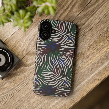 Zebra Camo Tough Phone Case – Green & Blue Animal Print Protective Cover