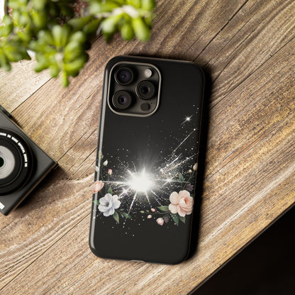 Floral Burst Phone Case — Protective Black Sparkle Design
