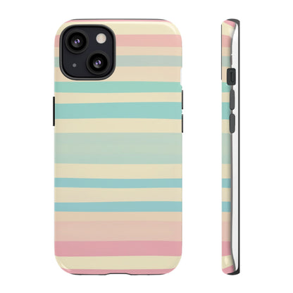Pastel Striped Tough Phone Case – Protective Retro Rainbow Design