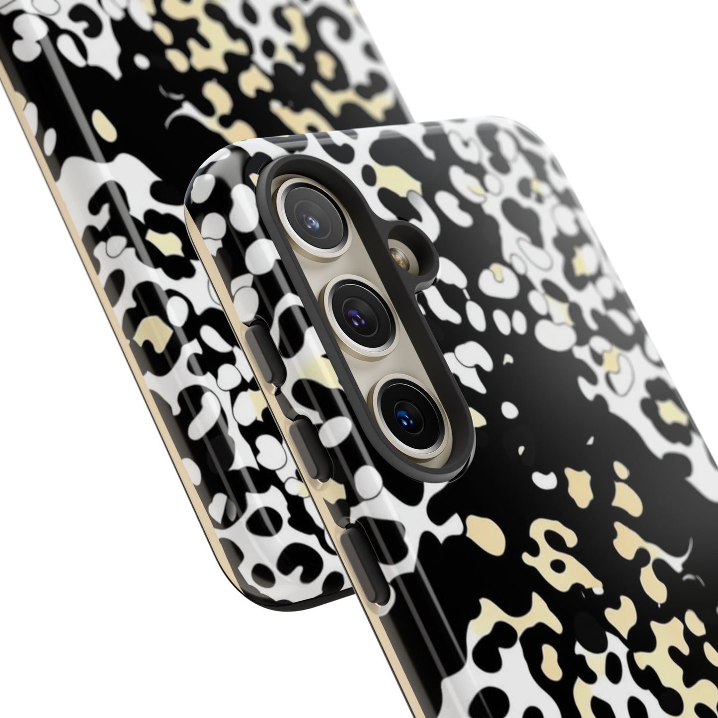 Leopard Splash Tough Phone Case — Black & Cream Animal Print Protective Cover