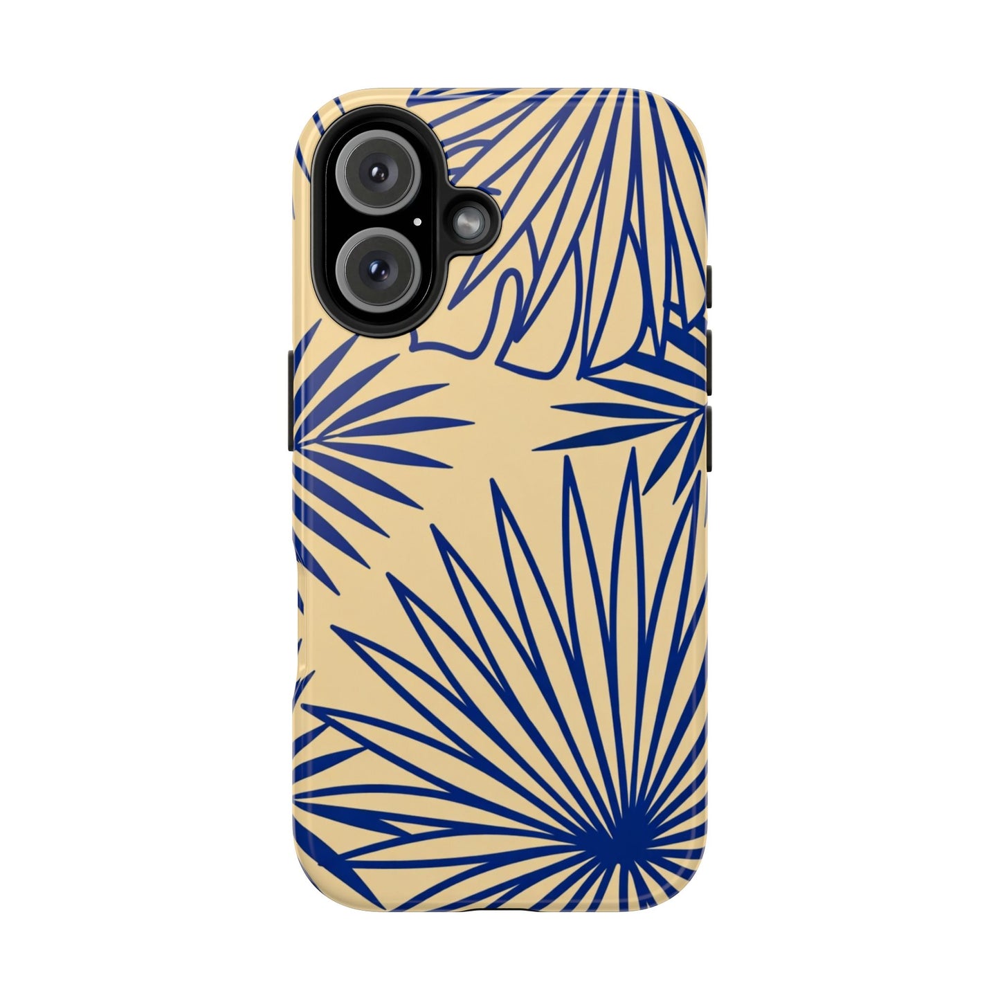 Tropical Palm Pattern Tough Phone Case — Navy Blue Fan Leaves on Sand