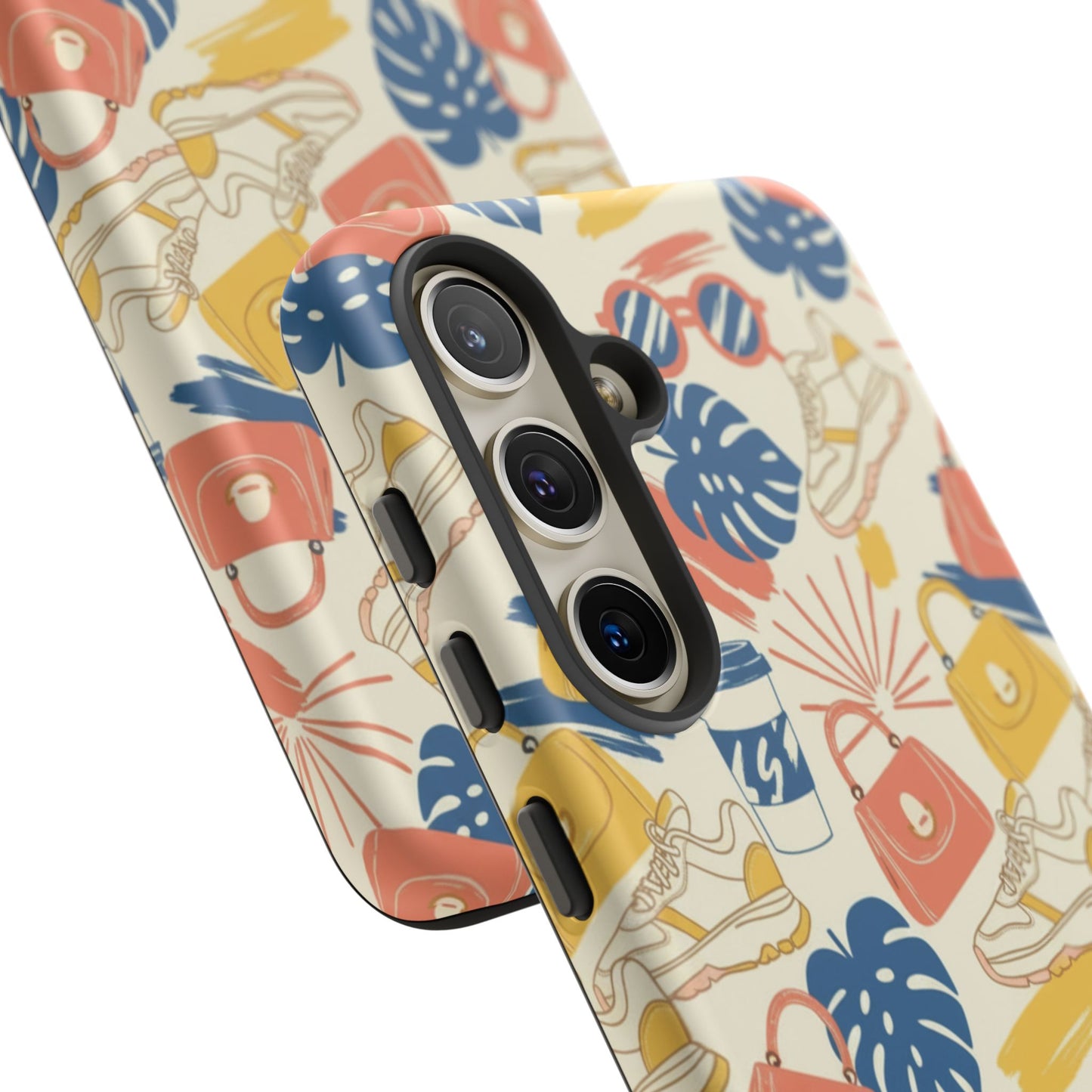 Tough Cases: Retro Summer Pattern Phone Case – Sunglasses, Sneakers & Tropical Leaves