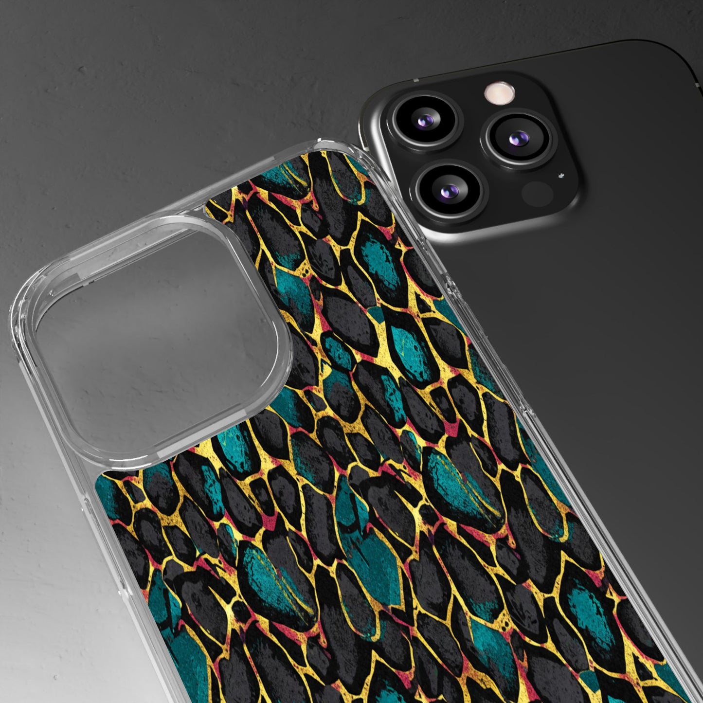Teal Gold Leopard Clear Phone Case